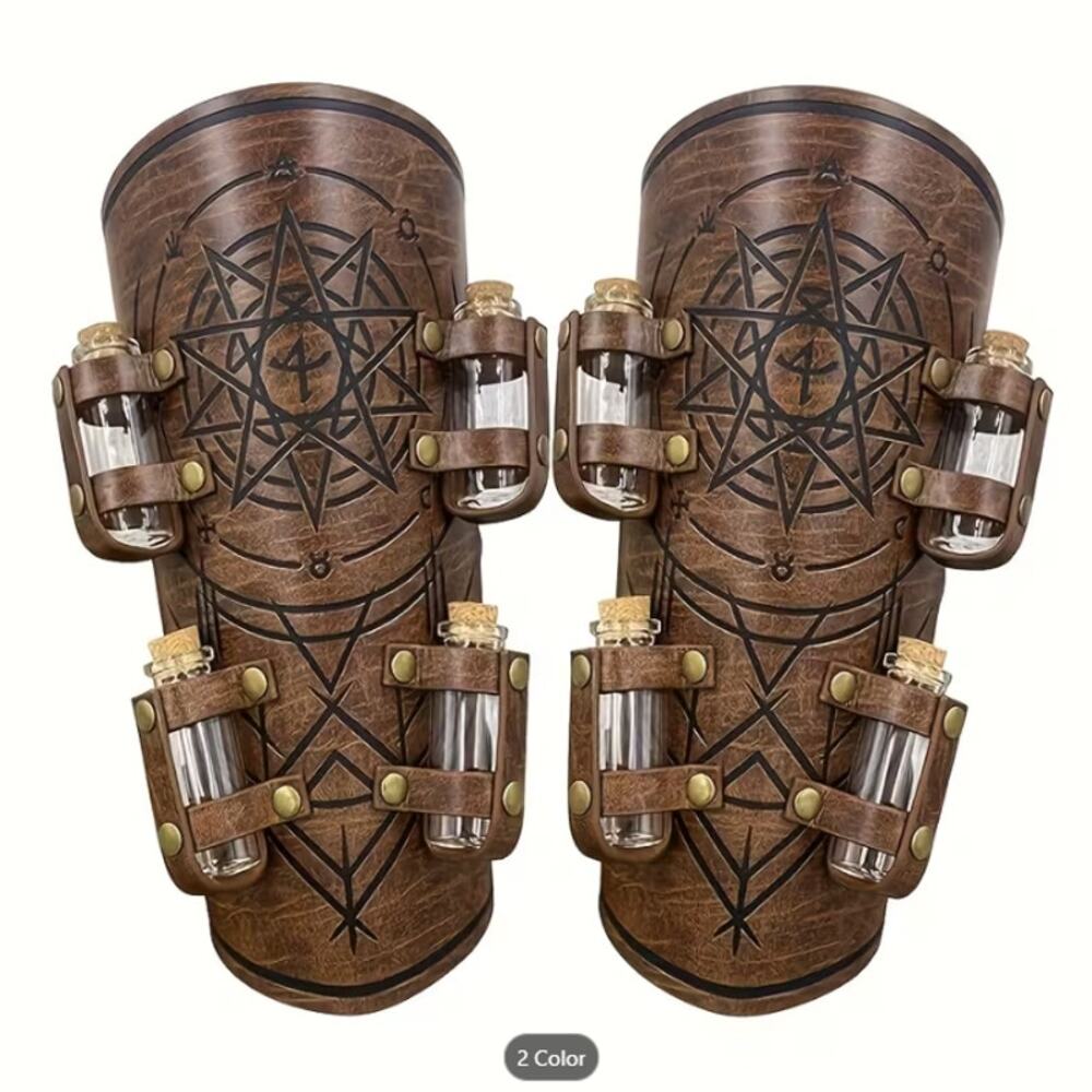 Steampunk Leather Bracers Brown Arm Guards with Potion Vials Cosplay Medieval